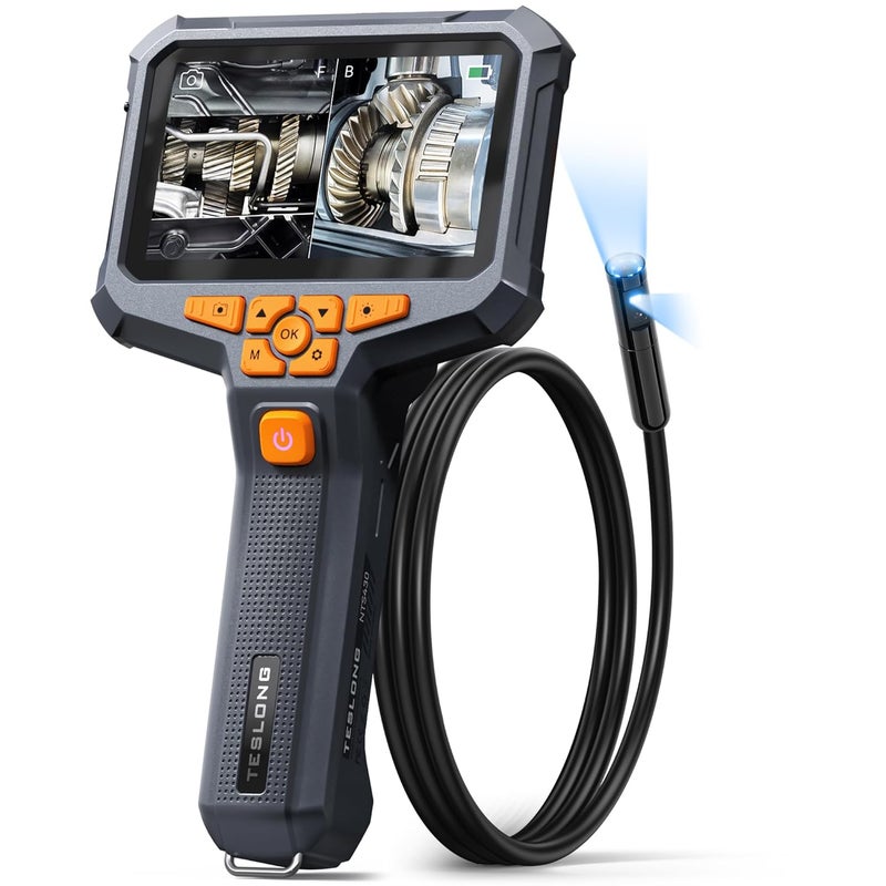 Teslong Dual Lens Endoscope Camera with Light, 4.3" HD Snake Borescope Inspection Camera, Automotive Scope Cam with Flexible Cable, Home Waterproof Fiber Optic for Sewer Drain Pipe (3.3FT) - Image 1